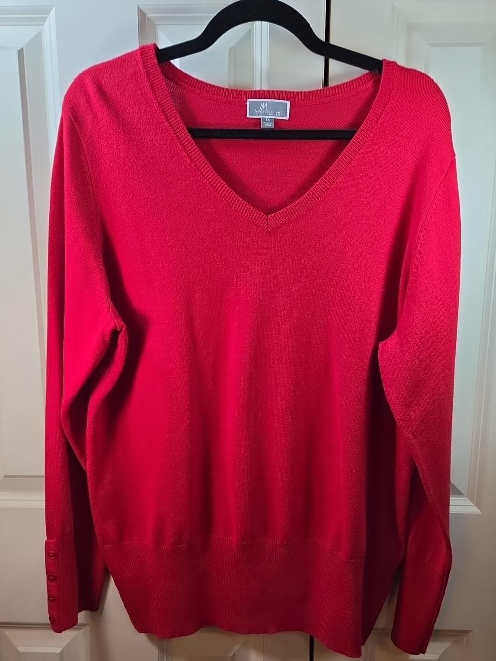 JM Collection Bright Red V-Neck Sweater